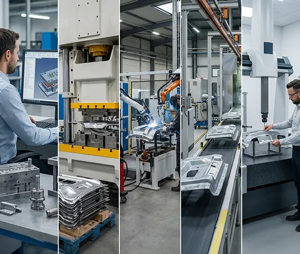Automotive sheet metal manufacturing process collage