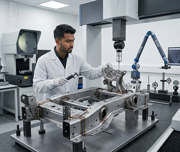 CMM inspection of a welded automotive assembly for dimensional accuracy
