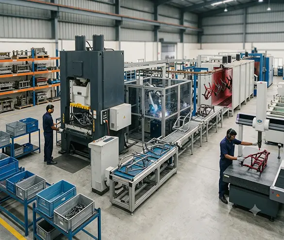 Conveyorized powder-coating line used for corrosion-resistant surface treatment of two-wheeler parts