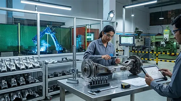 Dimensional and surface-finish check on a welded sheet metal component