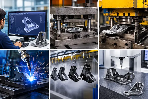 Engine bracket manufacturing process and CMM inspection