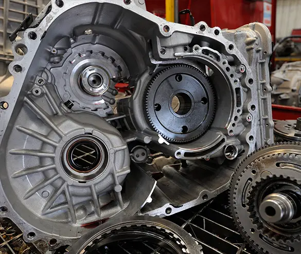 Engine oil sump pan, timing cover and heat shield components