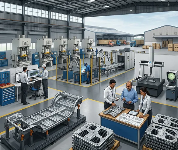 Powder-coating line used for automotive assembly corrosion protection