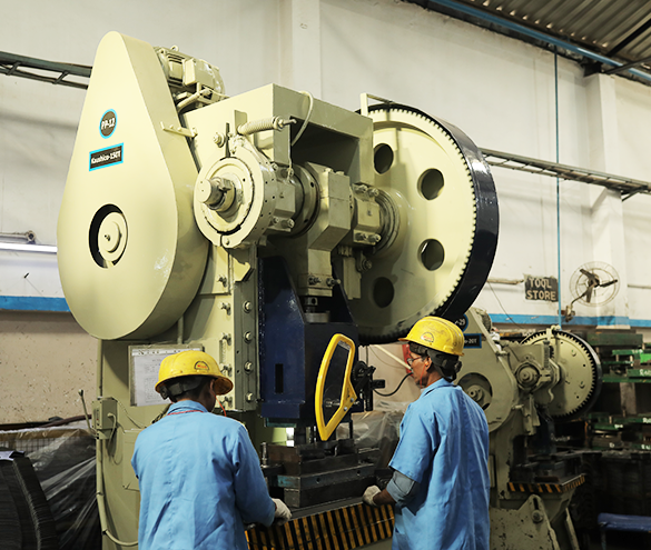 Press shop producing pressed solar panel parts and mounting structure components