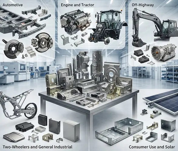 Pressed sheet metal components for automotive, off-highway and solar applications