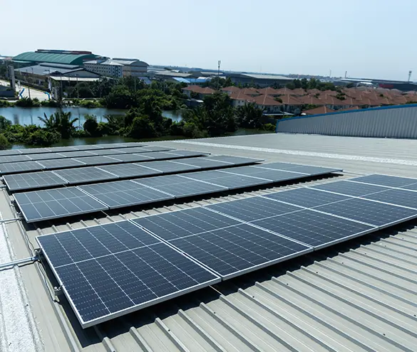 Rooftop solar mounting structure on an industrial metal-sheet roof