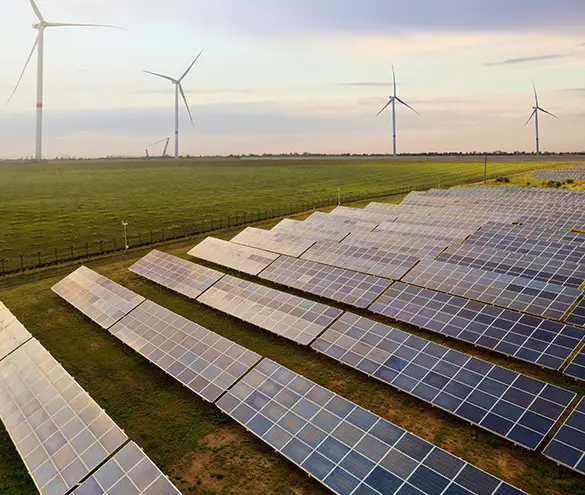 Rows of solar modules on mounting structures exposed to wind and weather