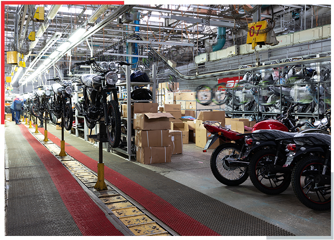 Pressed sheet metal frame components for motorcycles on a production line